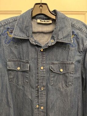Grateful Dead Denim Shirt with Embroidered Dancing Bears- Blue